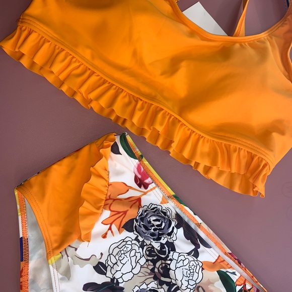 Orange Floral High Waisted 2 Piece Swimsuit - NWT - Picture 4 of 5